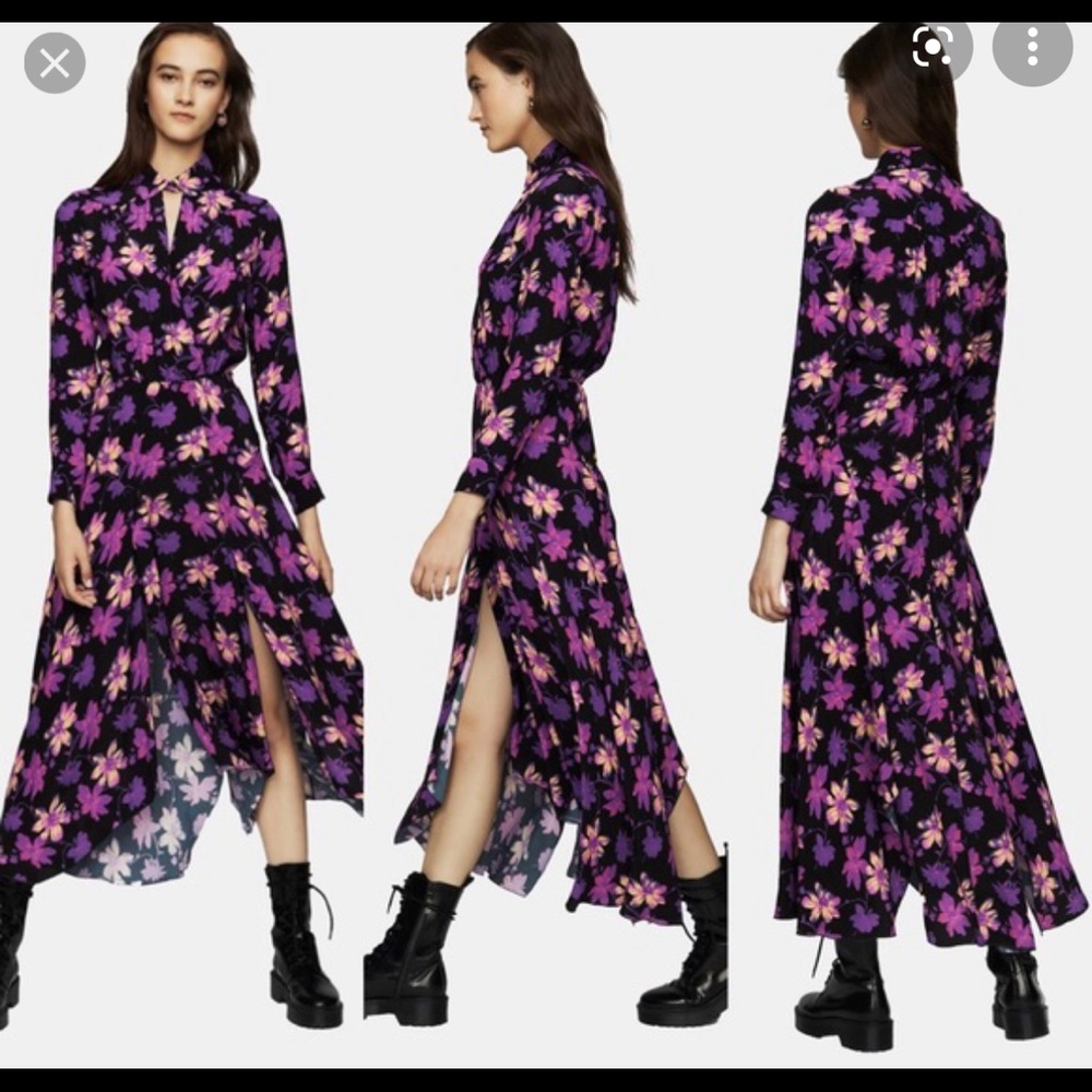 Maje Wrap effect floral print maxi dress black